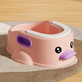 A blue duck-shaped PVC bath tub for washing dogs and cats on a bathroom floor.