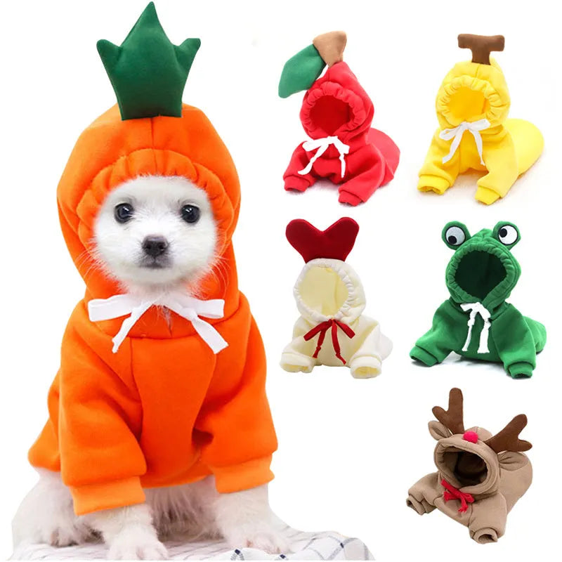 Cute fruit pattern drawstring fleece dog hoodie for small breeds French Bulldog and Chihuahua
