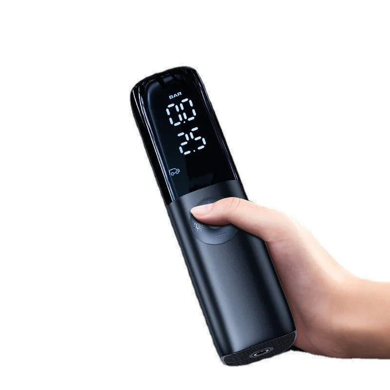 Black portable electric car air pump with pressure gauge for 12V/24V vehicle systems