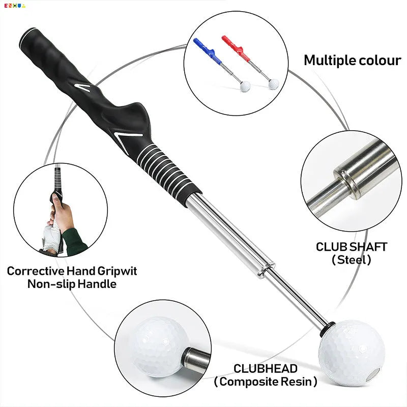 Telescopic golf swing simulator in stainless steel with adjustable shaft