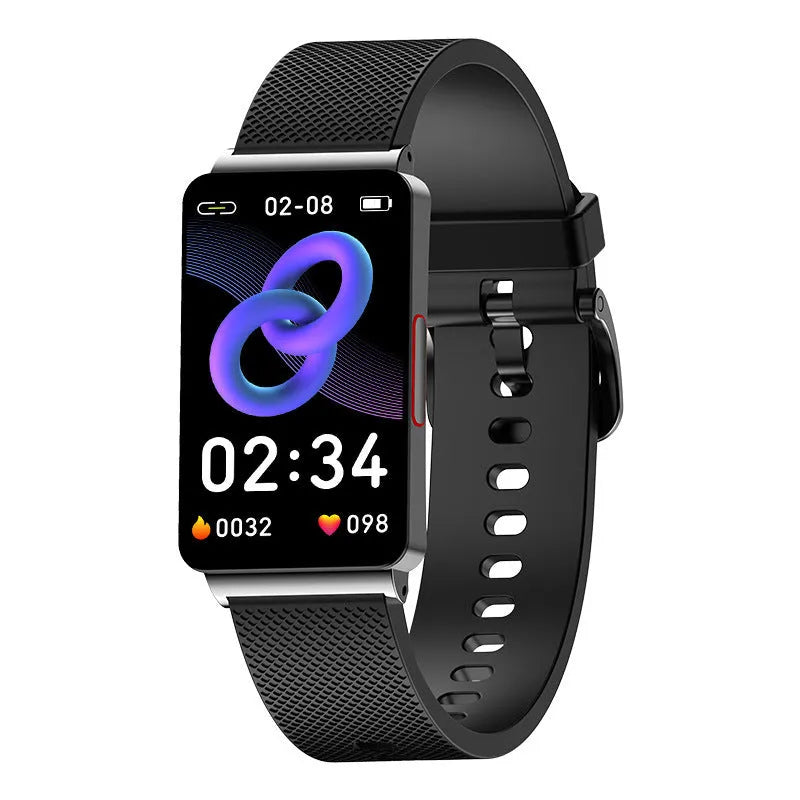 EP08 smart fitness tracker bracelet with touch screen and TPU strap in black, gold, or silver