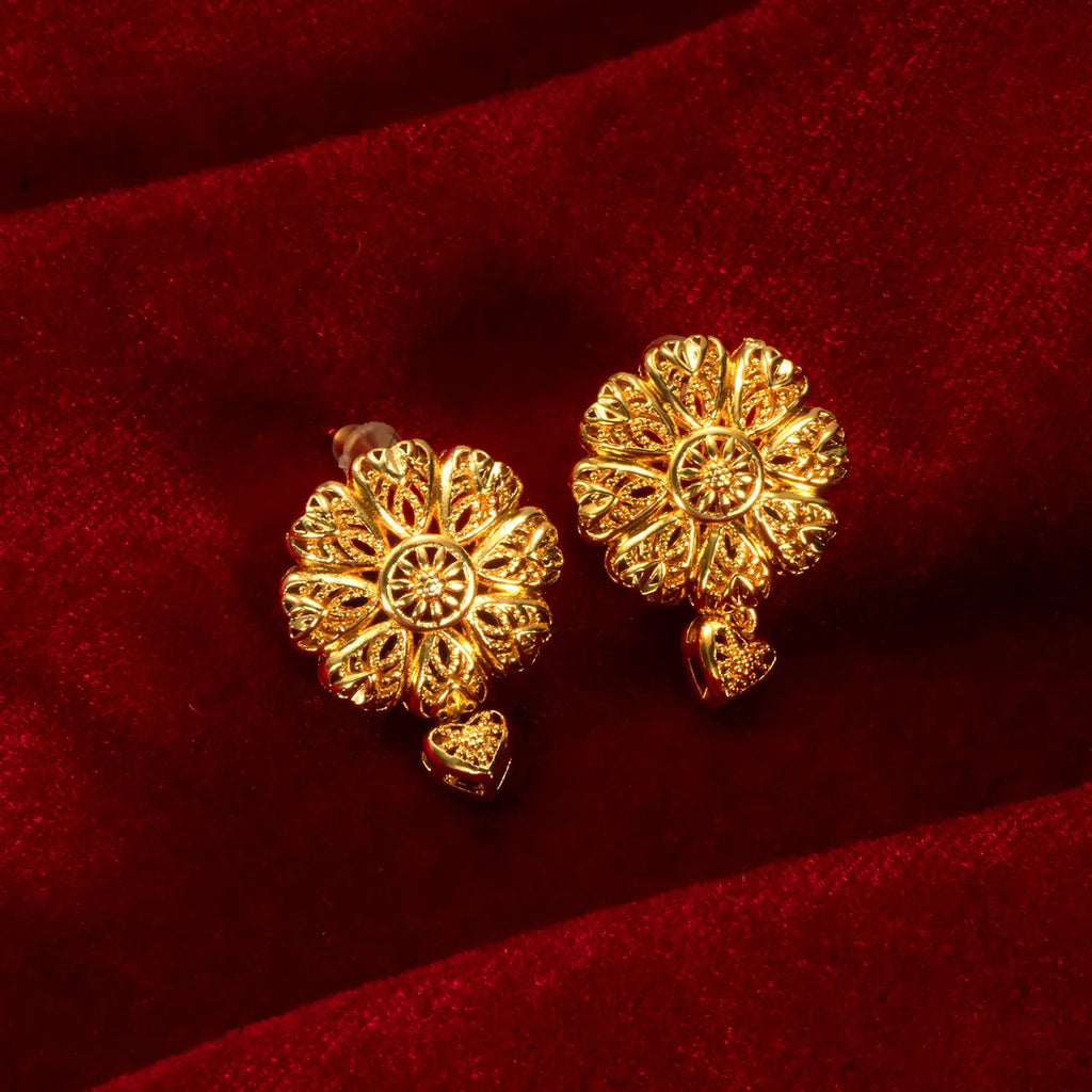 Bride's 24k gold-plated copper necklace and earrings jewelry set two-piece yellow gold tone
