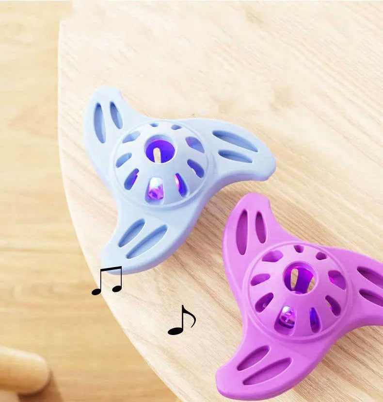 Blue bite-resistant boomerang shaped dog toy for large breed chewers.