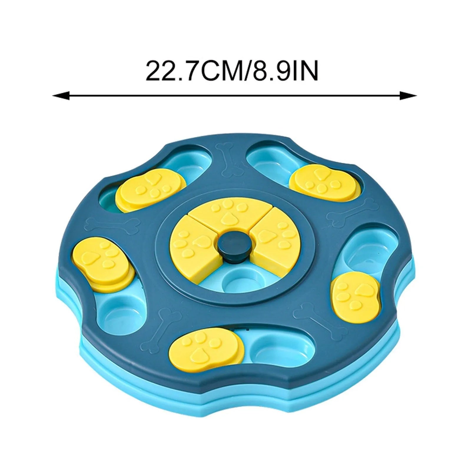 Blue and pink dog puzzle feeder bowl toy for interactive food searching and slow eating