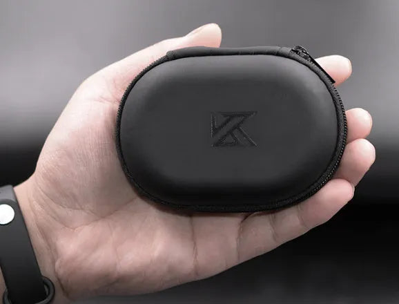 Black oval leather storage bag for earphones compatible with EDX PRO and other models