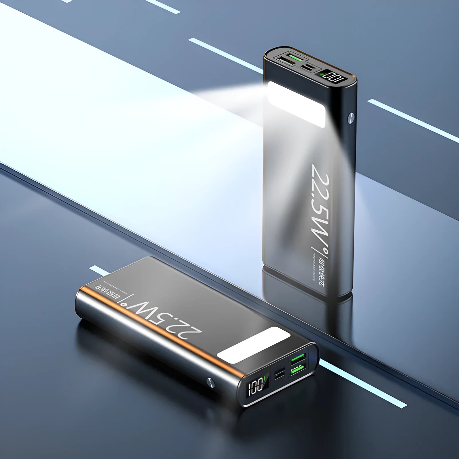 22.5W super fast charging 20000mAh alloy power bank with LCD display and LED flashlight in black