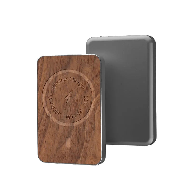 Magnetic suction wireless charging bank 5000mAh khaki alloy shell universal portable power supply