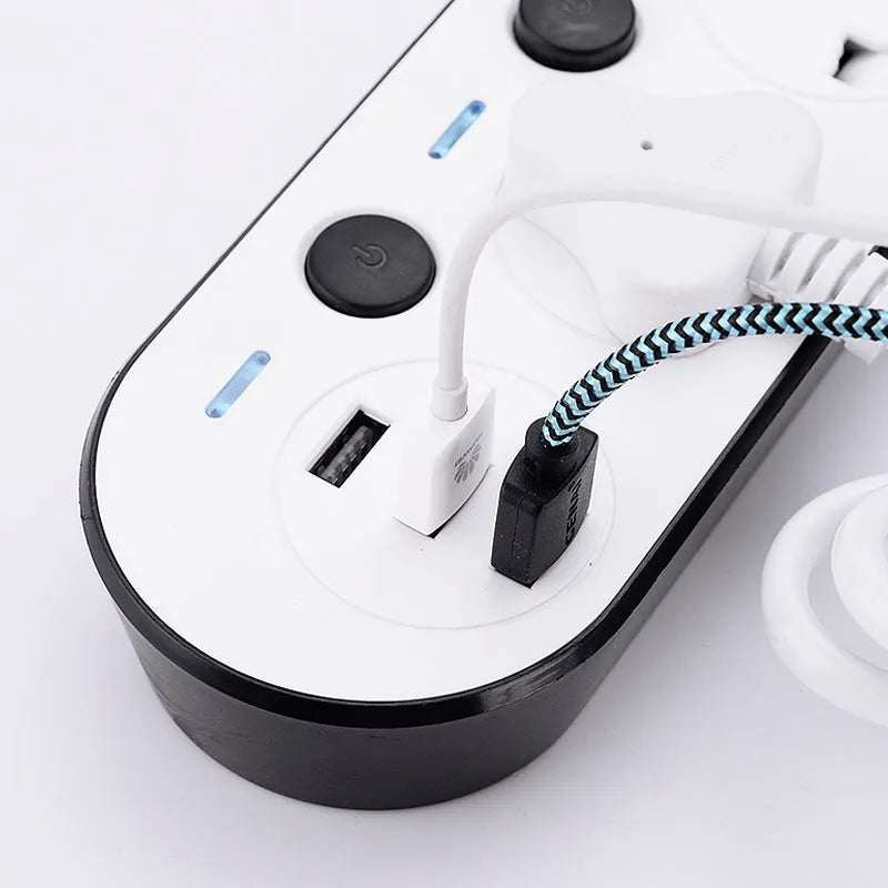 International power strip with multiple switches, USB ports, and compatible with EU, US, UK and AU plug standards