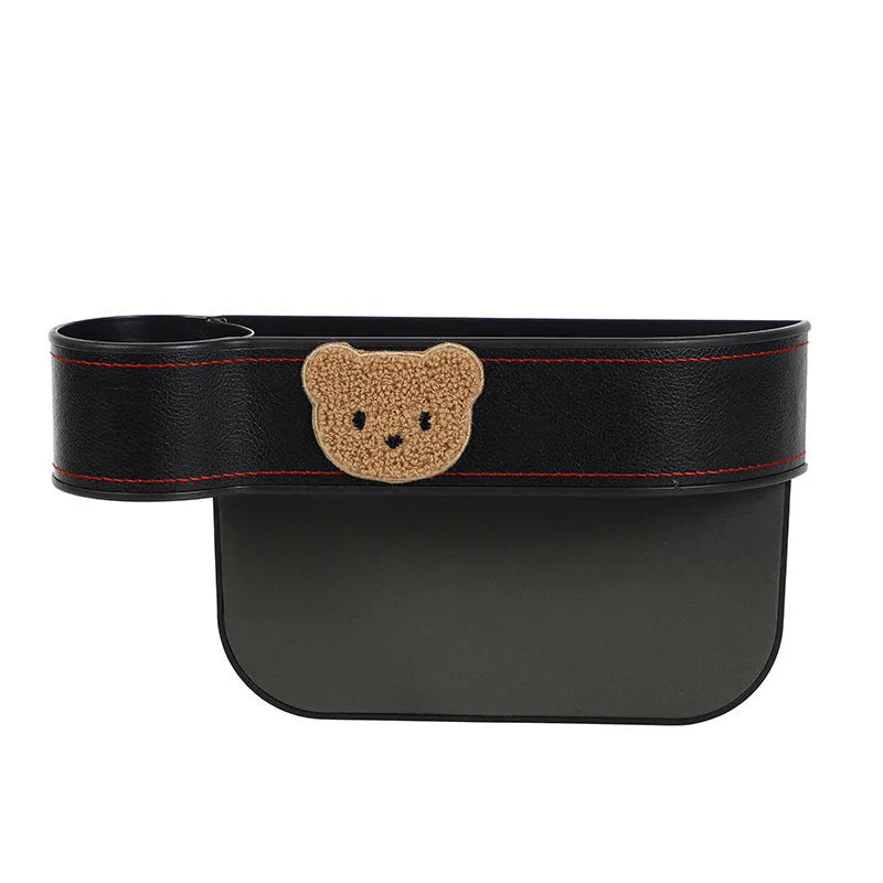 Leather car seat gap storage box with cartoon bear design options for vehicle organisation