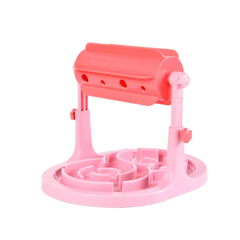 Blue interactive pet slow feeder puzzle bowl with adjustable height and raised patterns