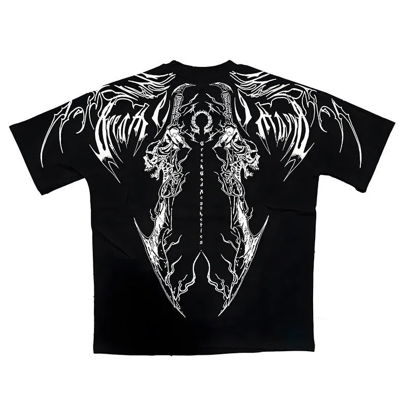 Dark style loose fit plus size cotton short-sleeved T-shirt with gilding craft details