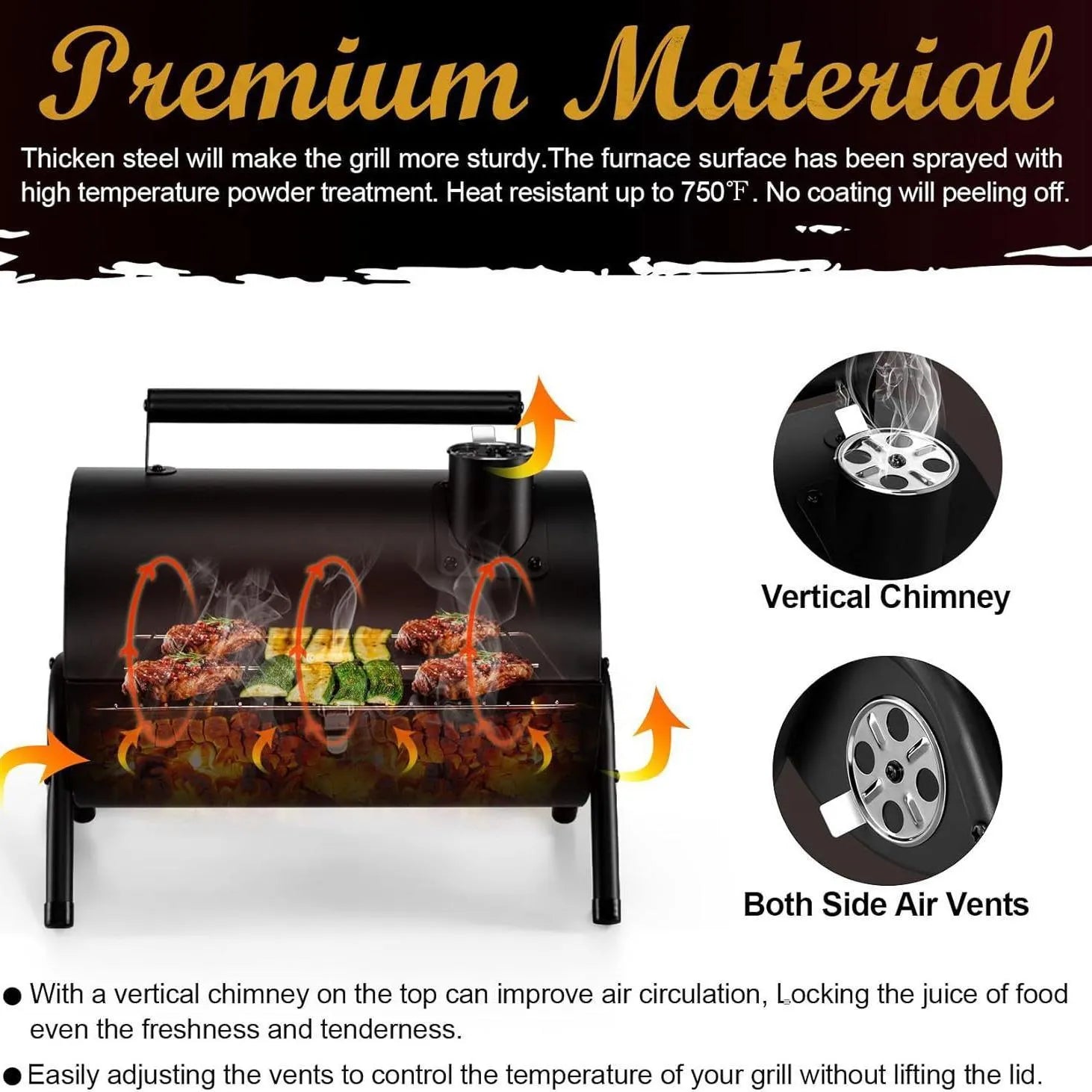 Small folding desktop charcoal barbecue smoking device with portable grill