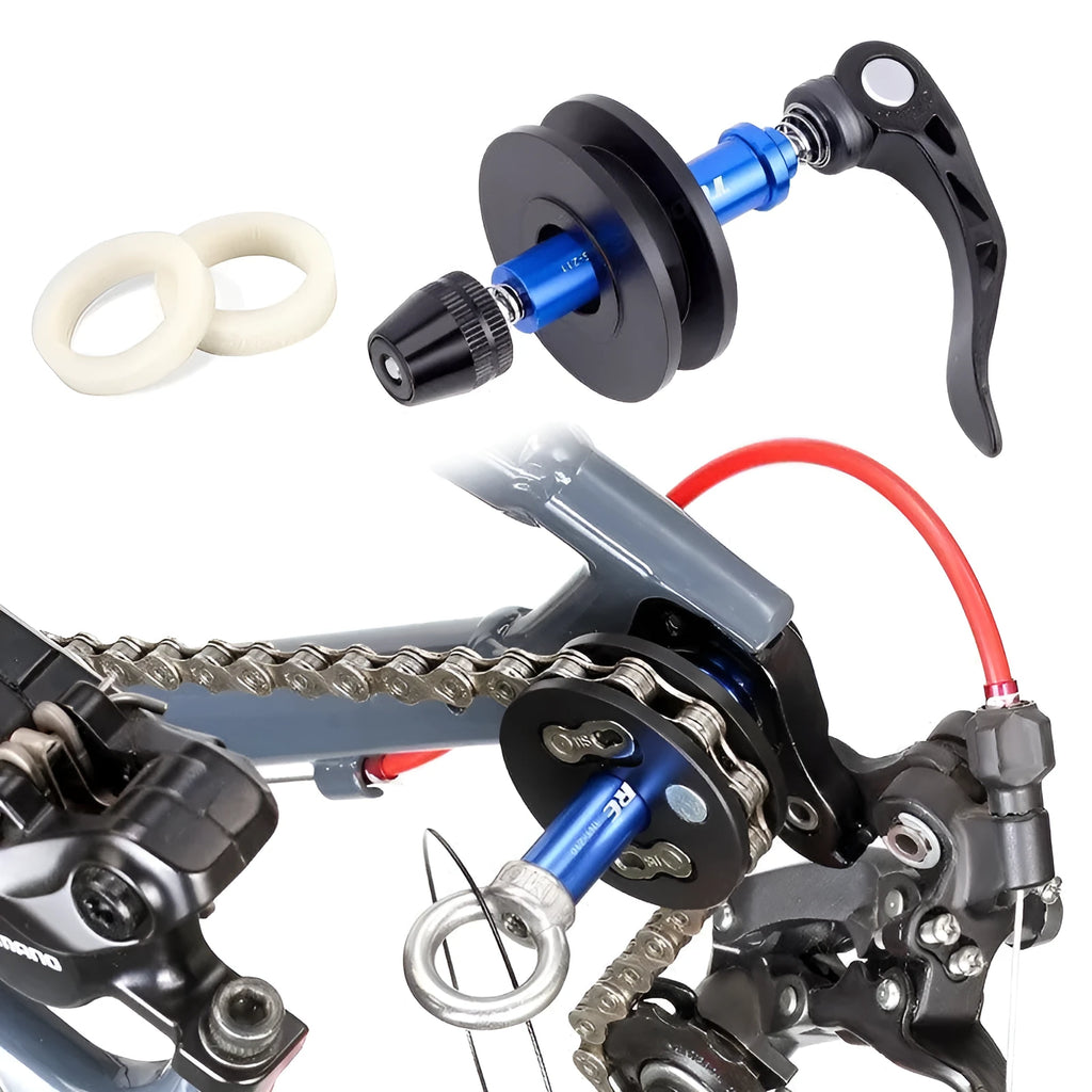Aluminium alloy bicycle chain holder maintenance tool shown in hand.