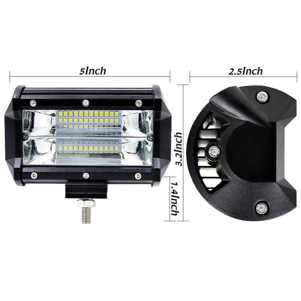 5-inch 24LED 72W dual row LED work light in all-black die-cast aluminium housing with bracket mount