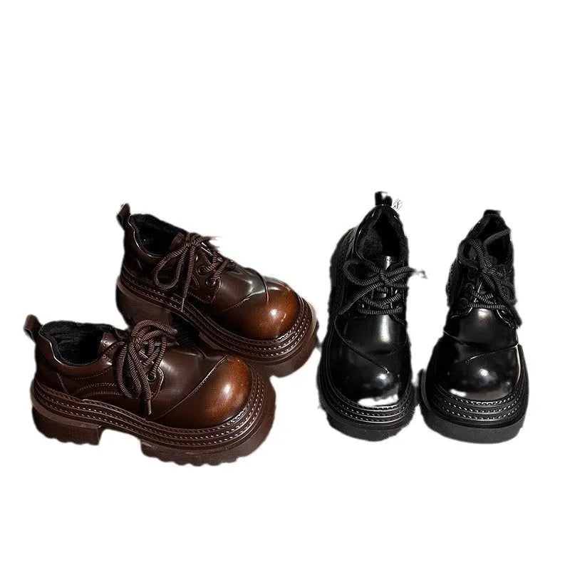 Raise The Bottom black women's platform pumps with block heel, round toe, and front lace-up