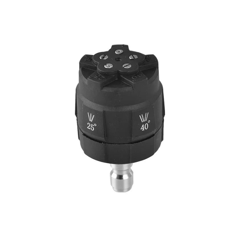 Five-in-one multi-functional spray nozzle for high-pressure water guns with engineering plastic construction