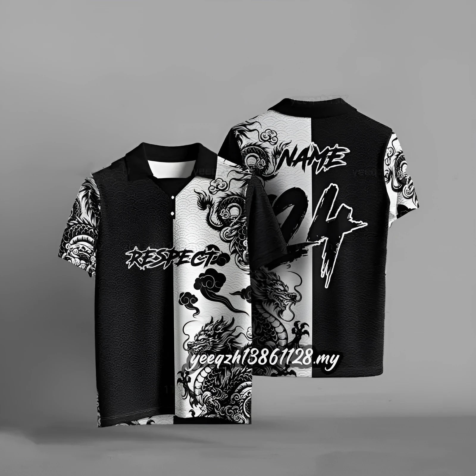 Black loose fit t-shirt with a textured 3D digital print on the front, showing short sleeves.