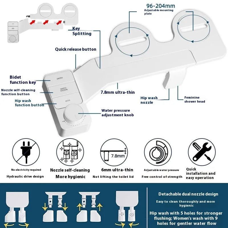 Bidet wash butt-lifting tool with split detachable ABS plastic construction in KB06 pure white