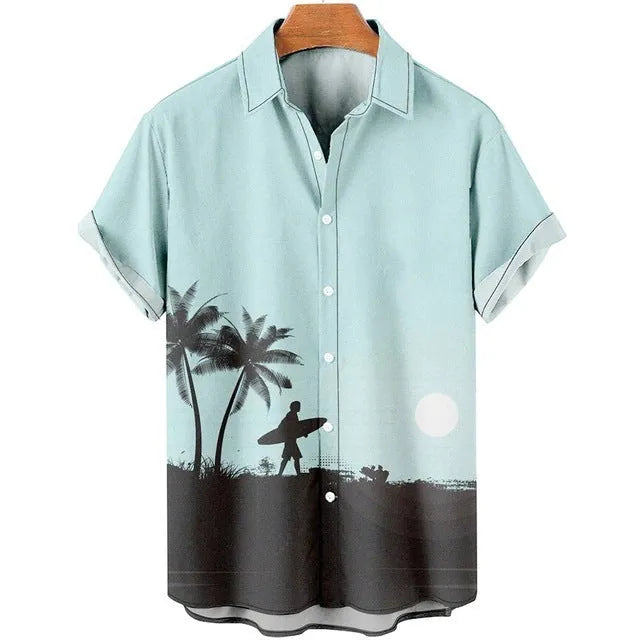 Men's slim fit short sleeve shirt with vibrant 3D floral digital print on polyester fabric