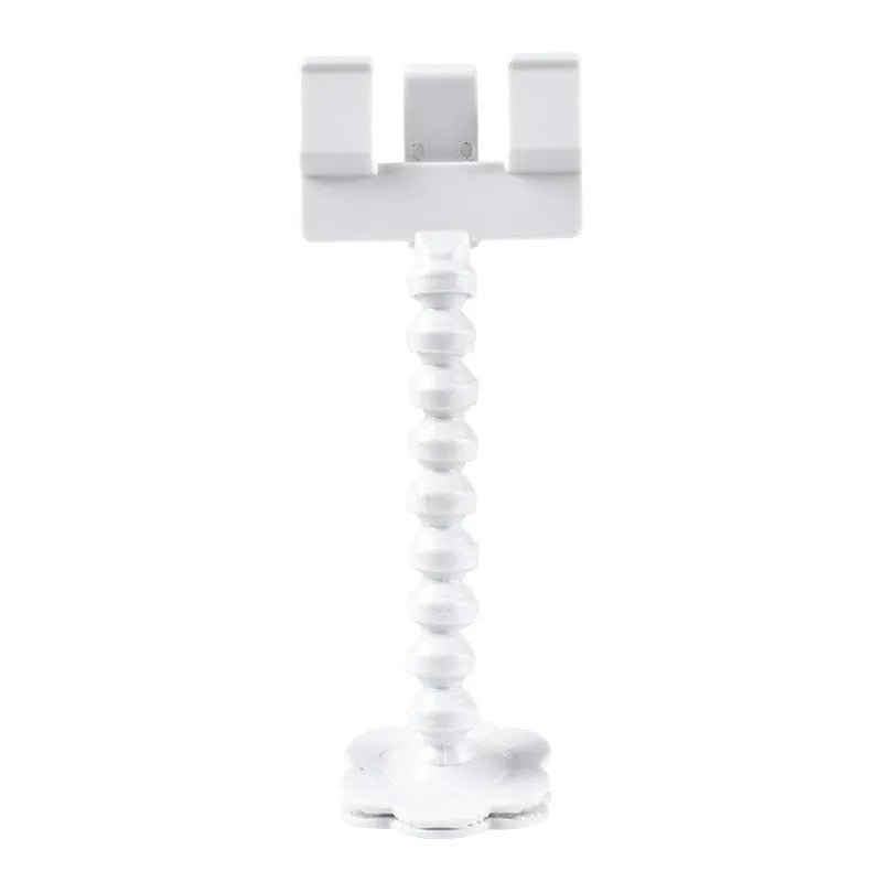 Pet photography selfie stick with clip for snacks in black plastic, showing phone holder and rotatable head