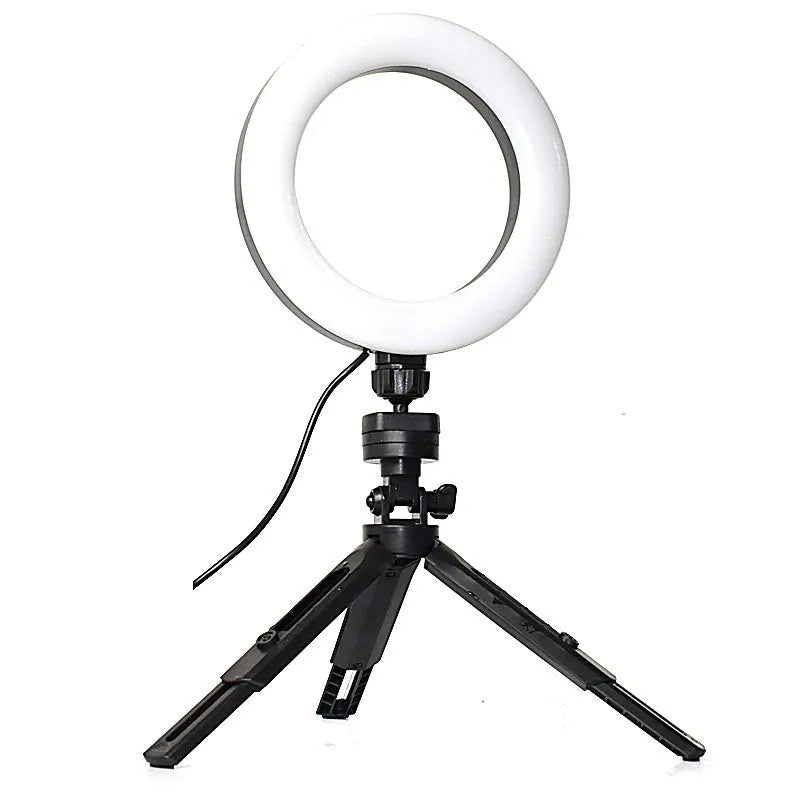 Desktop tripod suit with mobile bracket and colour adjustable fill light for live streaming, black colour