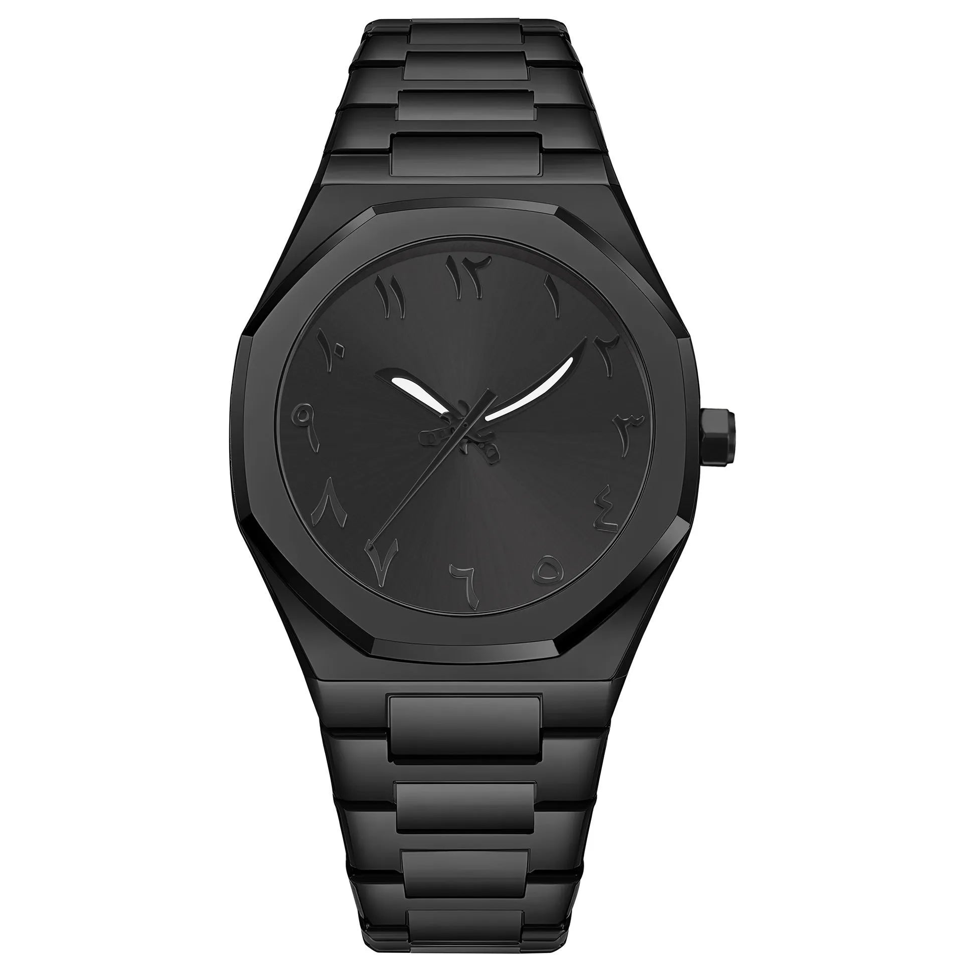 Men's silver black business watch with stainless steel belt and quartz dial.