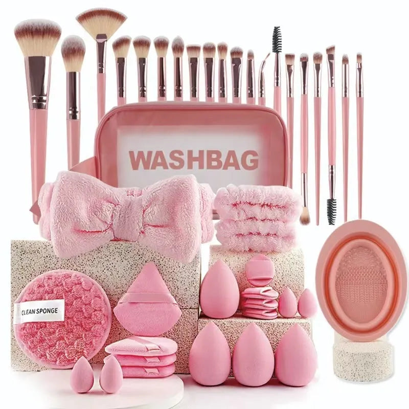 40-piece beauty tools major combination suit with hydrophilic non-latex face wash and makeup tools in Brown, Pink, Purple