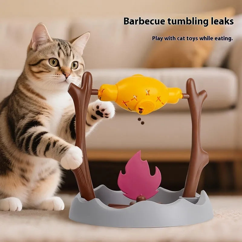 Barbecue style tumbling cat food feeder toy with leakage design 30x30x29cm