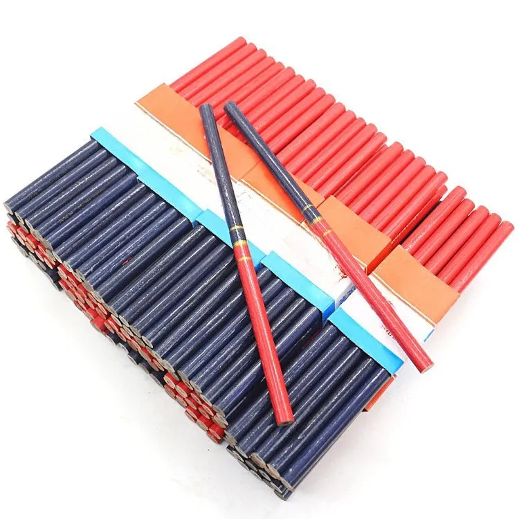 Red and blue two-colour round carpenter's pencil with wooden body, 10 pieces pack