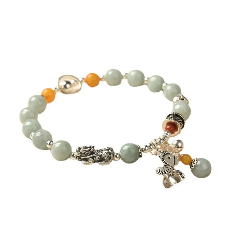 Natural emerald niche senior vintage bracelet with manual DIY craftsmanship, natural jade and alloy, retro style