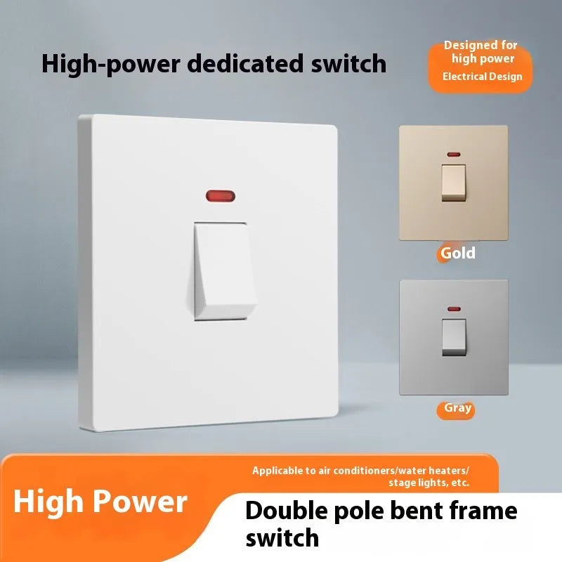 Gold illuminated double pole electrical switch for water heaters and air conditioners