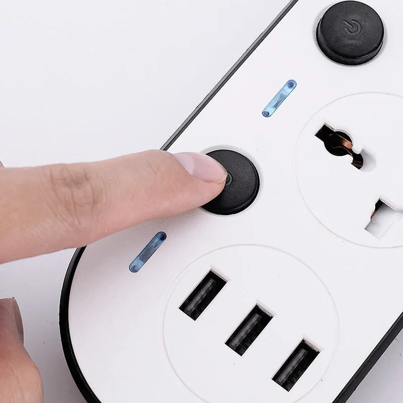 International power strip with multiple switches, USB ports, and compatible with EU, US, UK and AU plug standards