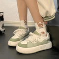 Women's green mesh casual shoes with round toe and flat heel design