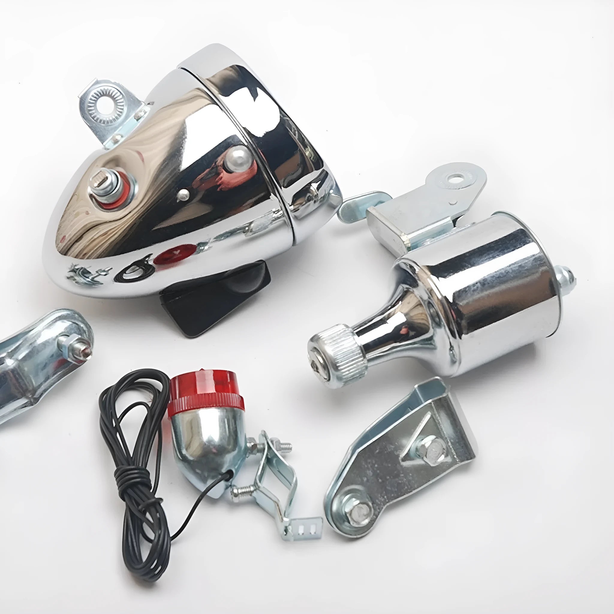Silver bicycle generator light modification kit with dynamo-powered 12V and 6V voltage suits