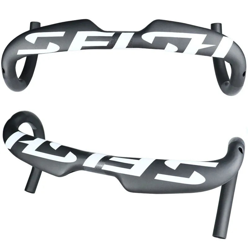 Carbon fibre road bike bent handlebar with innerline routing in black finish