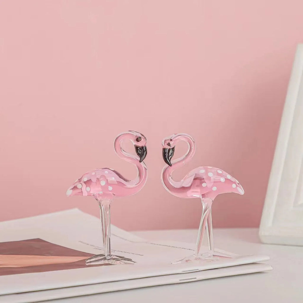 Pink crystal flamingo decorative craft with white crystal material on table display