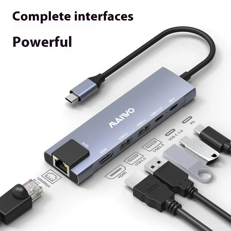 Aluminium Steam Deck six-in-one docking station with HDMI, Ethernet, and USB ports on a 15cm cable.