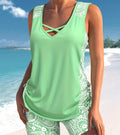 Women's printed split boxer swimsuit with top and shorts in multiple colour options