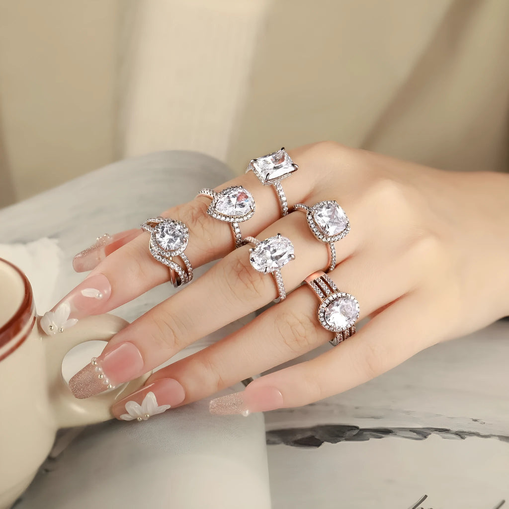 Oval inlaid zircon silver ring for women, niche high sense design, multiple US sizes available
