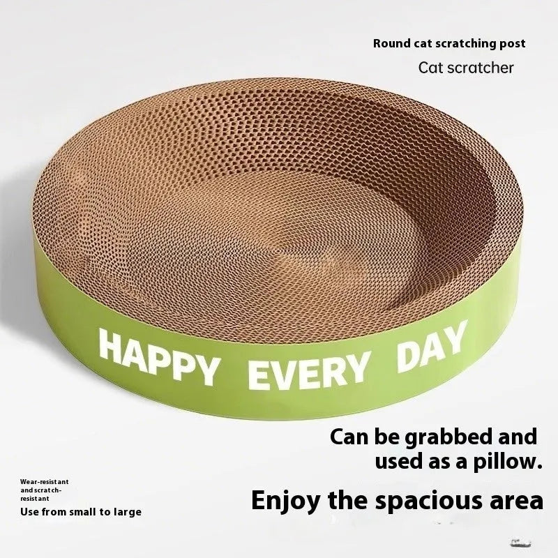 Green round cat scratching board nest with sisal rope exterior and interior cushion