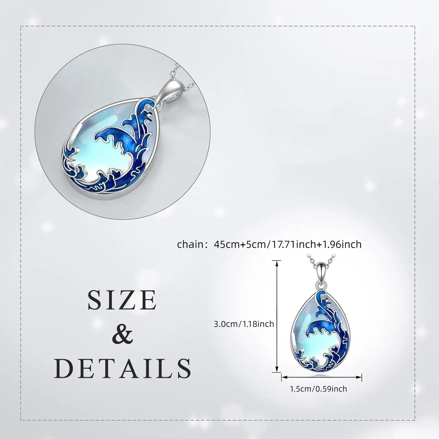 Blue heart-shaped alloy pendant on a chain, HAILANG women's necklace.