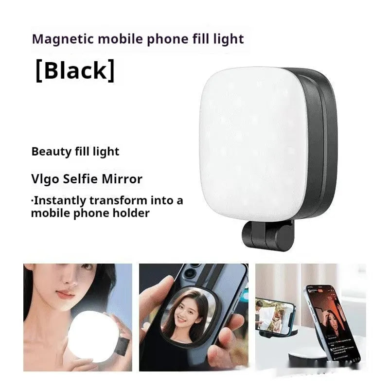Black and white mobile phone magnetic selfie fill light with adjustable lighting for photography