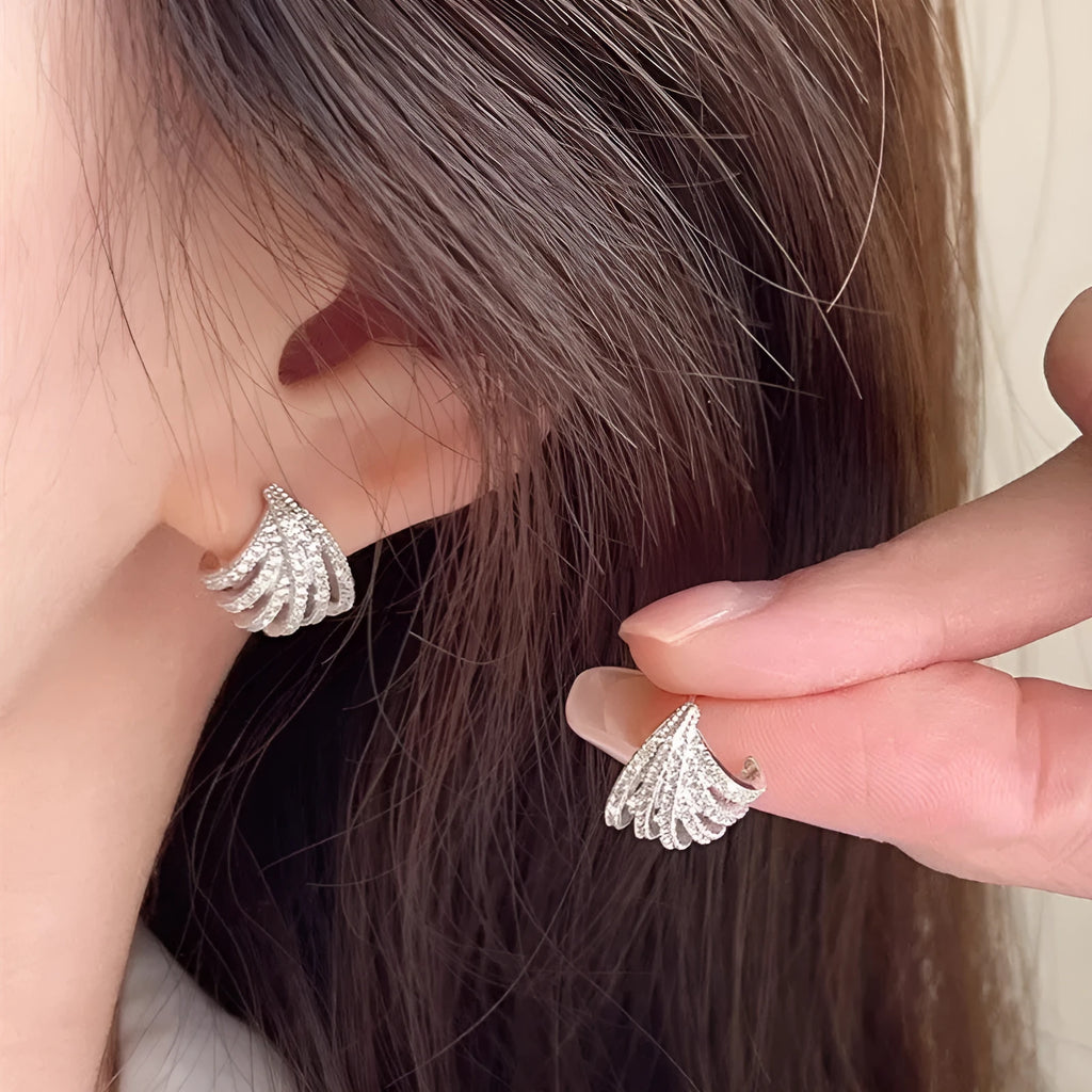 Women's geometric line design zircon earrings with platinum electroplating finish