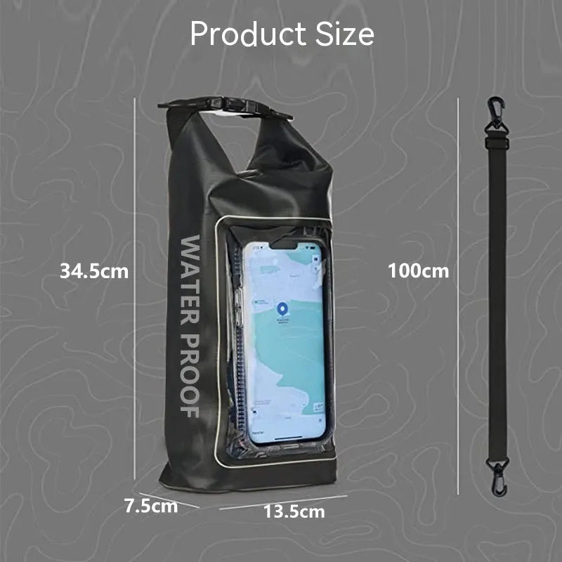 PVC mesh waterproof crossbody sports dry bag shown in army green colour, suitable for beach and swimming.