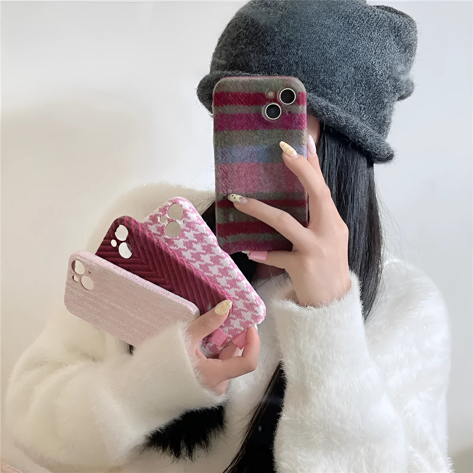 Ins Houndstooth drop-resistant TPU phone case for iPhone, pitaya herringbone pattern back cover