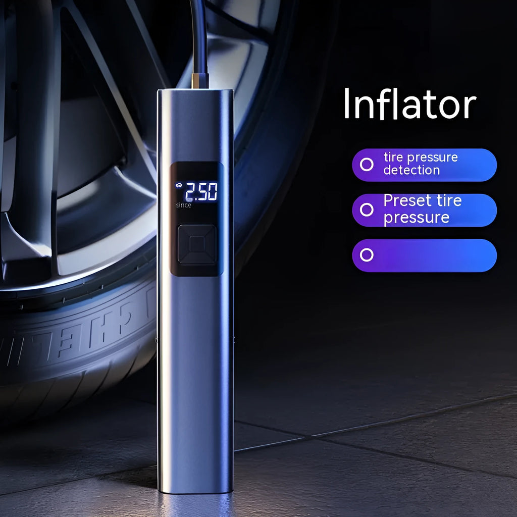 Wireless digital display car air pump and vacuum cleaner with four functions including tyre inflation and cleaning