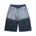 Tie-dye gradient worn looking washed-out cropped jeans in blue with mid waist loose fit