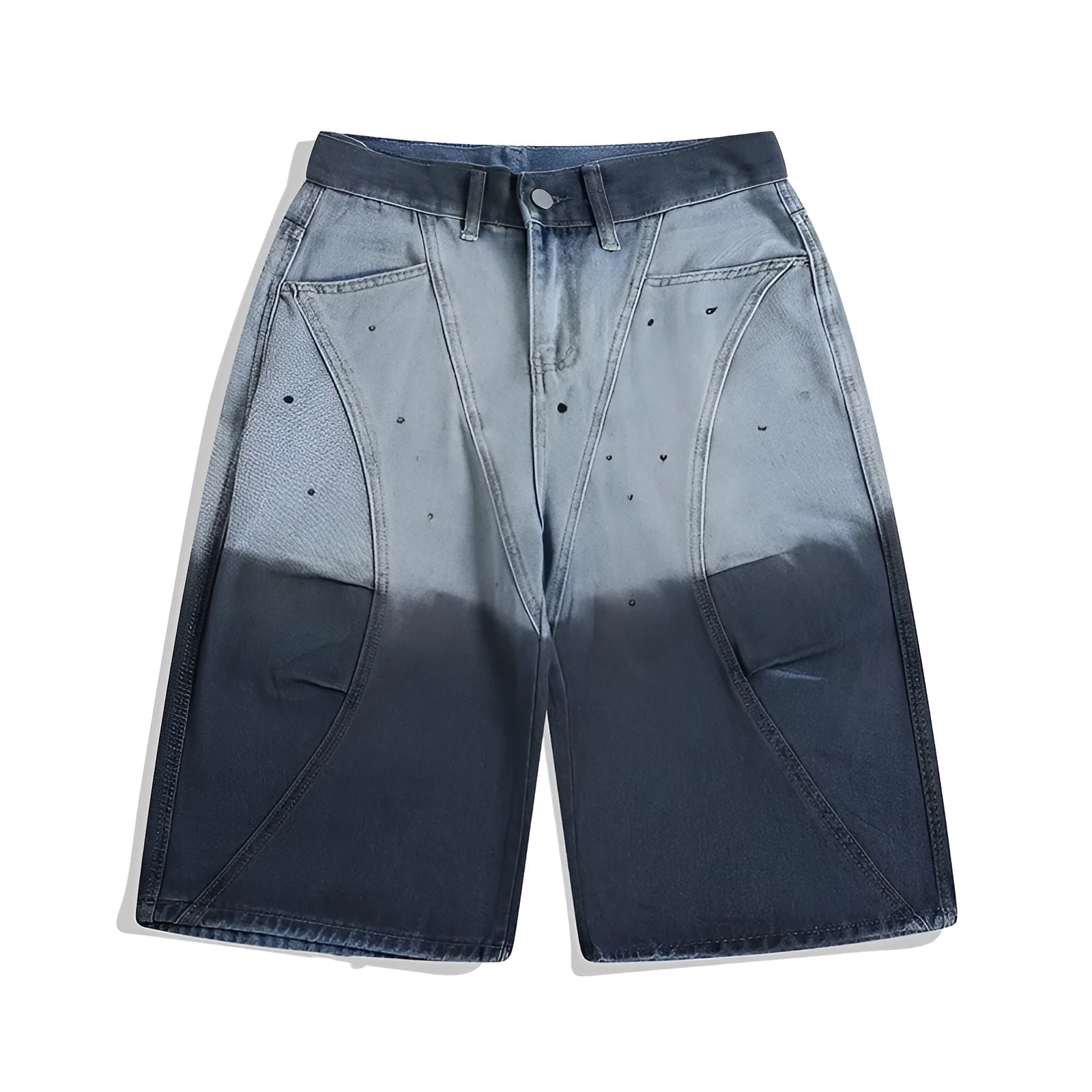 Tie-dye gradient worn looking washed-out cropped jeans in blue with mid waist loose fit