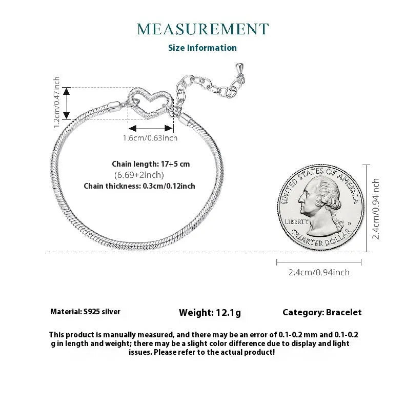 Sterling silver simple love basic bracelet with one heart charm, BSB213 colour, electroplated finish