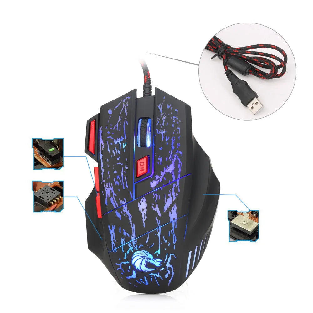 Water Crack colourful luminous gaming mouse with wired USB connection and ergonomic design
